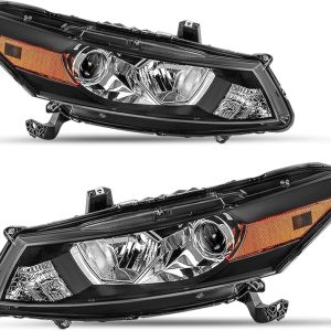 Honda Accord Coupe 2008–2012 Black Projector Headlights with Amber Reflectors (Pair)