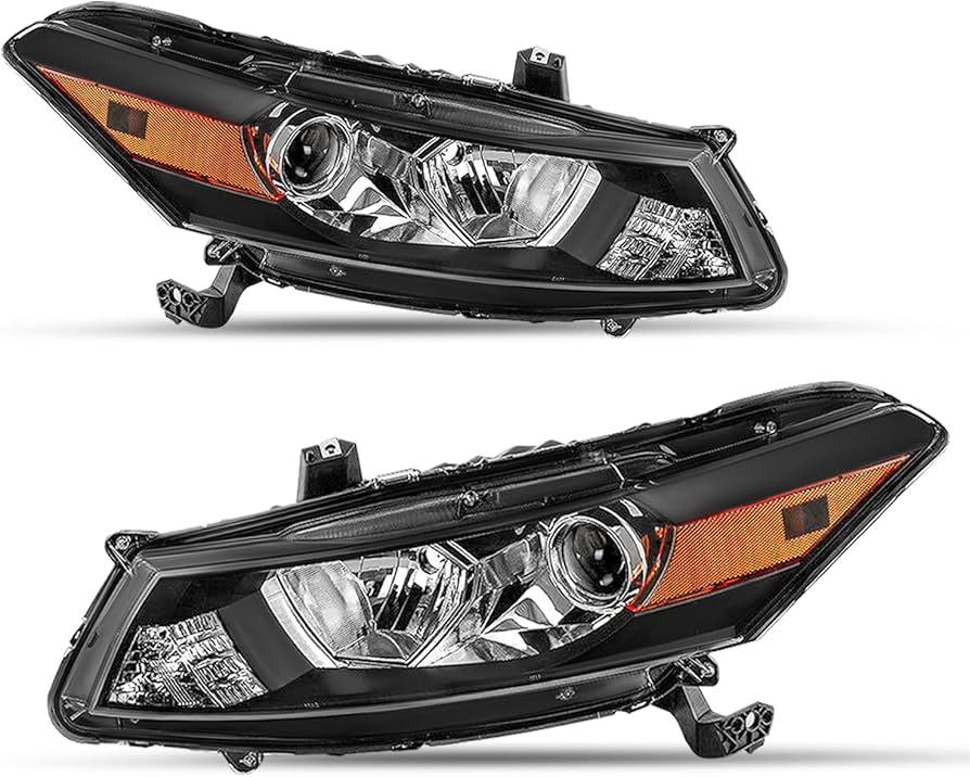 Honda Accord Coupe 2008–2012 Black Projector Headlights with Amber Reflectors (Pair)