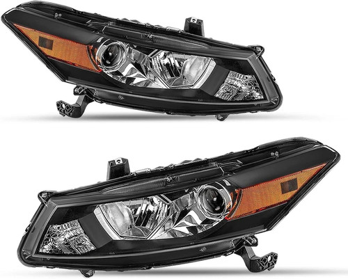 Honda Accord Coupe 2008–2012 Black Projector Headlights with Amber Reflectors (Pair) - Image 2